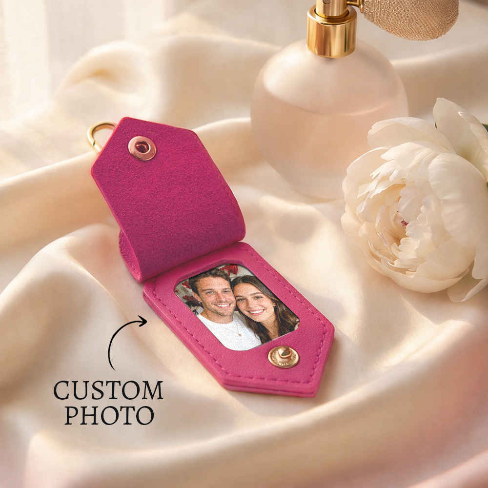 Personalized Photo Leather Keychain Custom Picture Keychain Engraved Leather Keychain Valentine's Day Gift - aiprintlab