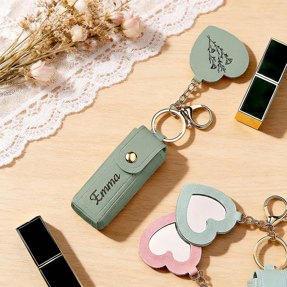Personalized Lipstick Bag Keychain Custom Name Anti Lost Lipstick Storage Bag Lipstick Case with Mirror Gift for Her - aiprintlab
