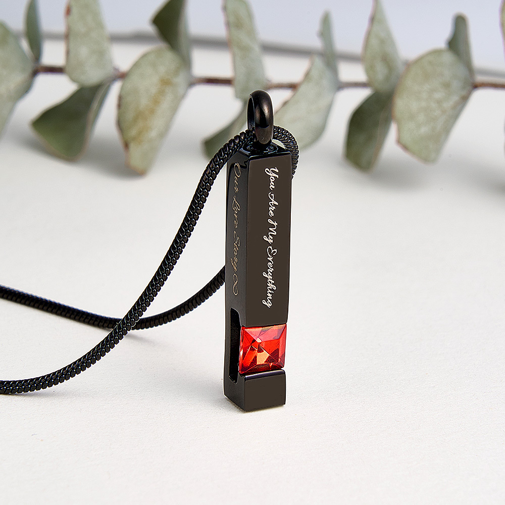 Personalized Urn Necklaces for Ashes Stainless Steel Bar Cremation Necklace Memorial Ashes Necklace Crystal Birthstone Ashes Necklace - aiprintlab