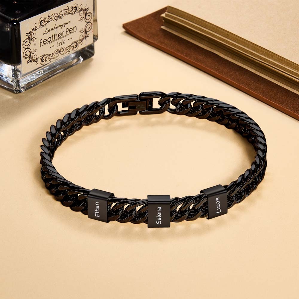 Personalized Men's Name Bracelet Custom Engraved Bracelet for Him Stainless Steel Name Bar Bracelet Gifts for Him - aiprintlab