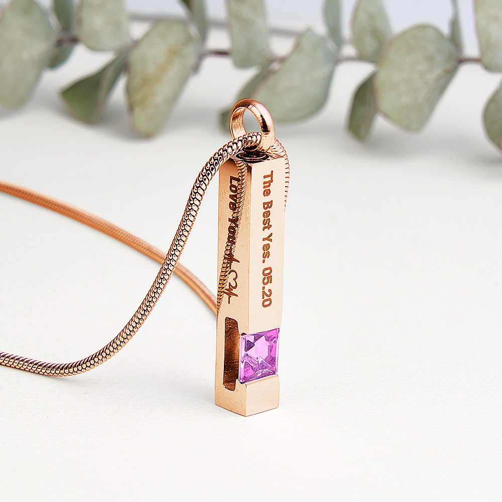 Personalized Urn Necklaces for Ashes Stainless Steel Bar Cremation Necklace Memorial Ashes Necklace Crystal Birthstone Ashes Necklace - aiprintlab