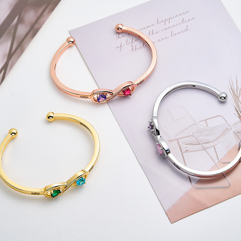Personalized Infinity Birthstone Bracelet Custom Forever Link Bracelet The Infinite Connection Birthstone Bracelet Mother and Daughter Bracelet - aiprintlab