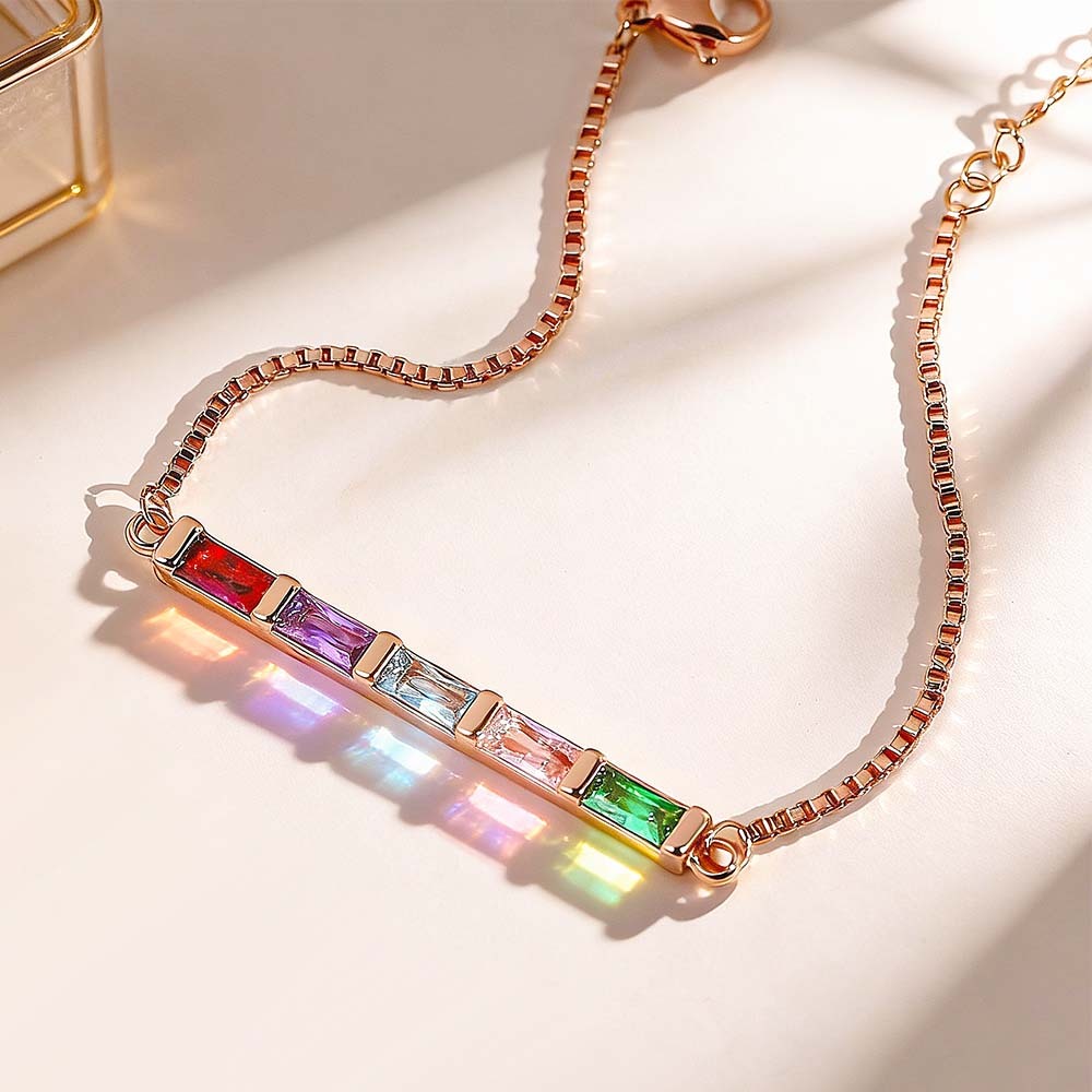 Personalized Baguette Birthstone Bracelet Dainty Family Birthstone Bracelet Modern Birthstone Bar Bracelet Christmas Gift for Her - aiprintlab