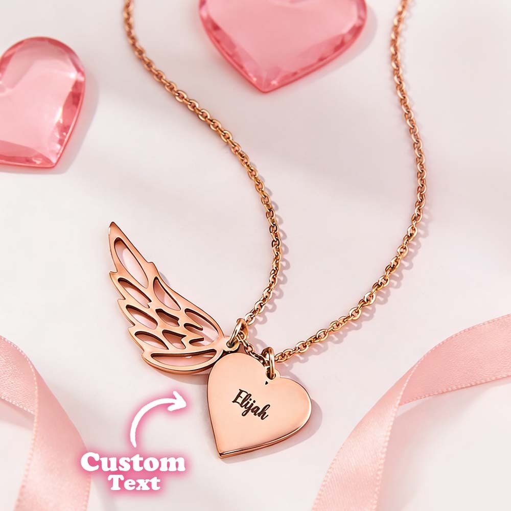 Personalized Angel Wing Heart Name Necklace Custom Name Wing Necklace Sympathy Gift Keepsake for Loss of a Loved One - aiprintlab