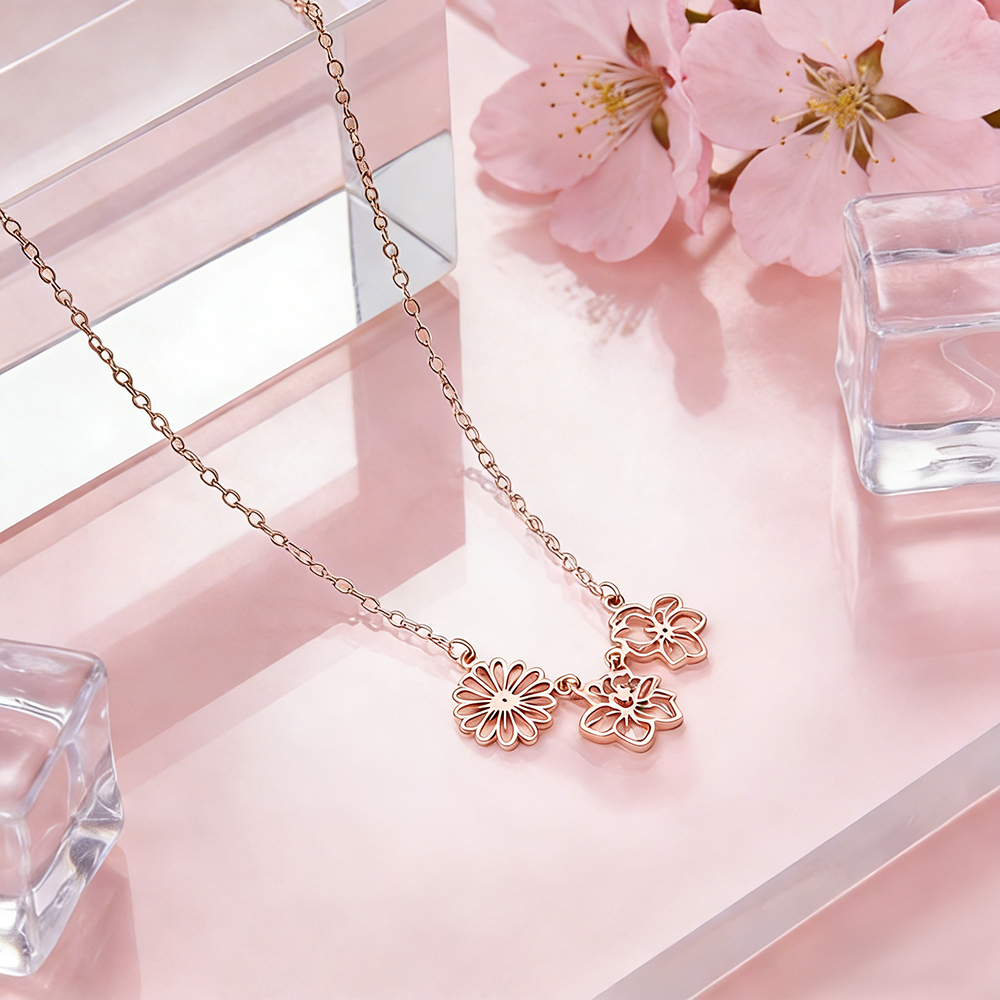Custom Birthflower & Birthstone Necklace Family Pendant Personalized Dainty Birthflower Pendant Family Birth Flower Necklace - aiprintlab