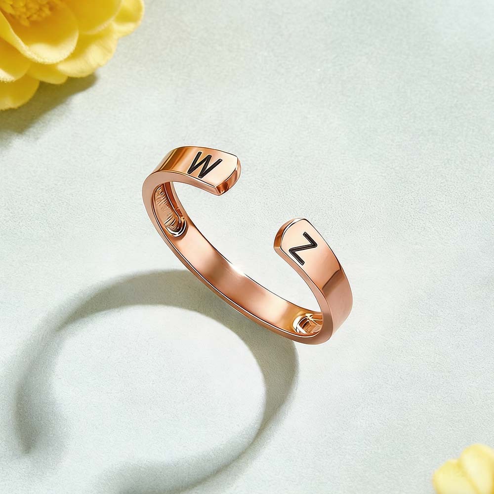 Custom Initial Couple Adjustable Ring Personalized Letter Ring Minimalist Open Design Two Letter Partner Rings - aiprintlab