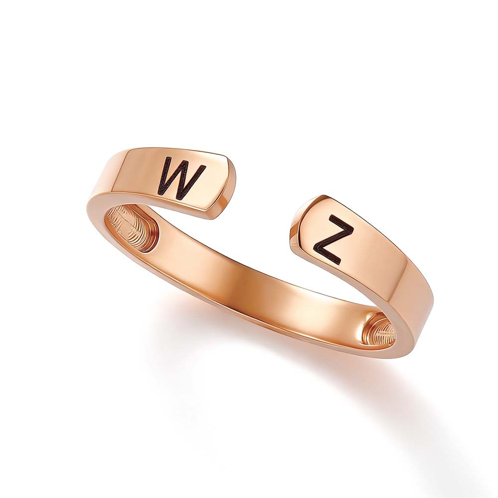 Custom Initial Couple Adjustable Ring Personalized Letter Ring Minimalist Open Design Two Letter Partner Rings - aiprintlab