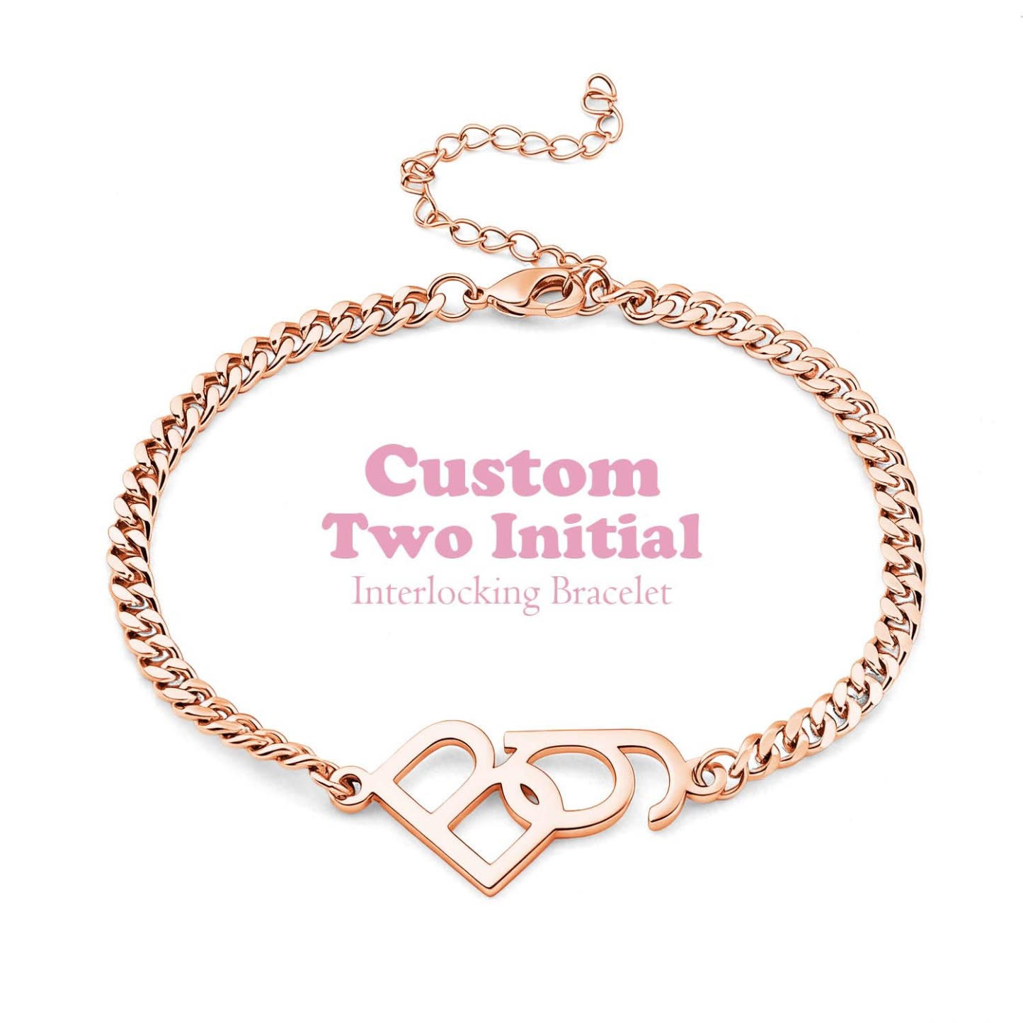 Personalized Interlocking Initial Bracelet Custom Two-Initial Curb Chain Bracelet Couples Bracelet with Intertwined Letters Relationship Gifts for Her - aiprintlab