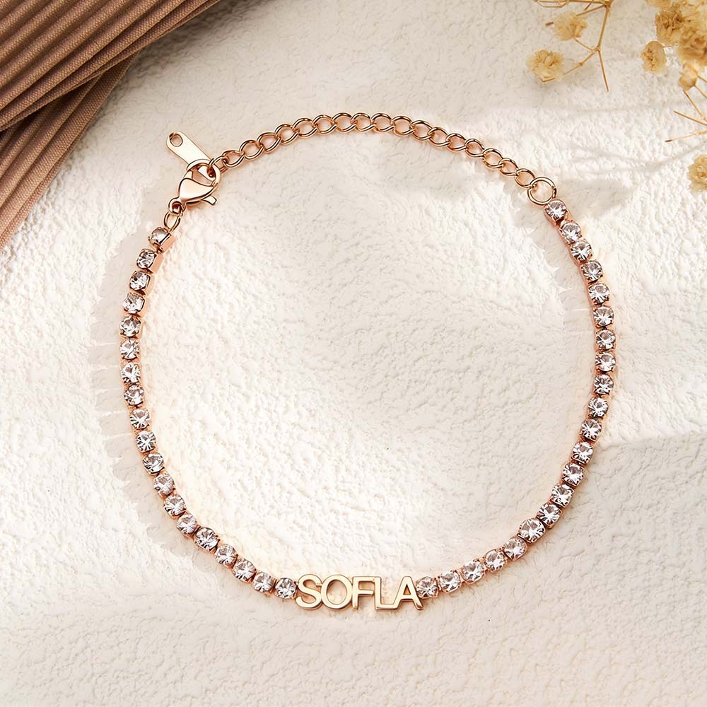 Custom Family Name Bracelet Personalized Name Bracelet with CZ Diamonds Engraved Name Bracelet Sentimental Gift for Her - aiprintlab