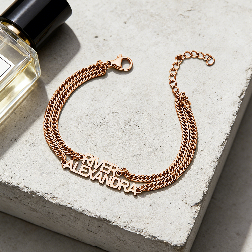 Custom Name Bracelet on Curb Chain Modern Block Letter Name Bracelet Personalized Heavy Chain Name Jewelry - aiprintlab