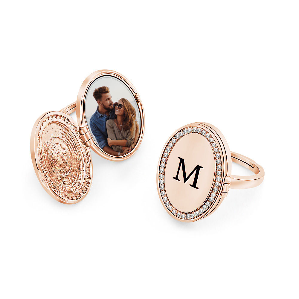 Custom Picture  Vintage-Style Flip Locket Ring with Personalized Locket Ring with Flip Cover Photo Slot Gift For Her Memorial jewelry - aiprintlab