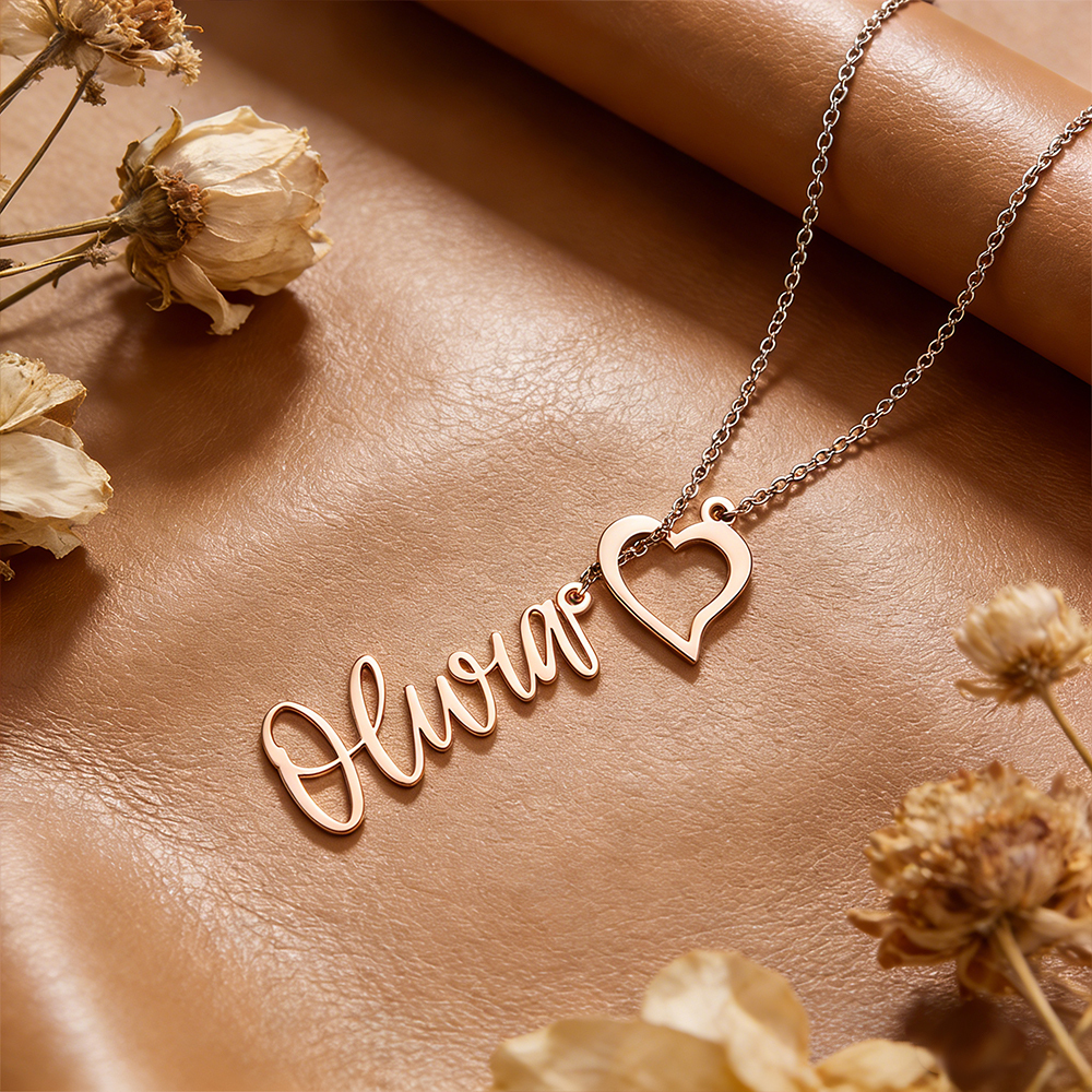 Custom Heart Name Lariat Necklace for Women Personalized Y Necklace with Name and Heart Charm Valentine's Day Gift - aiprintlab