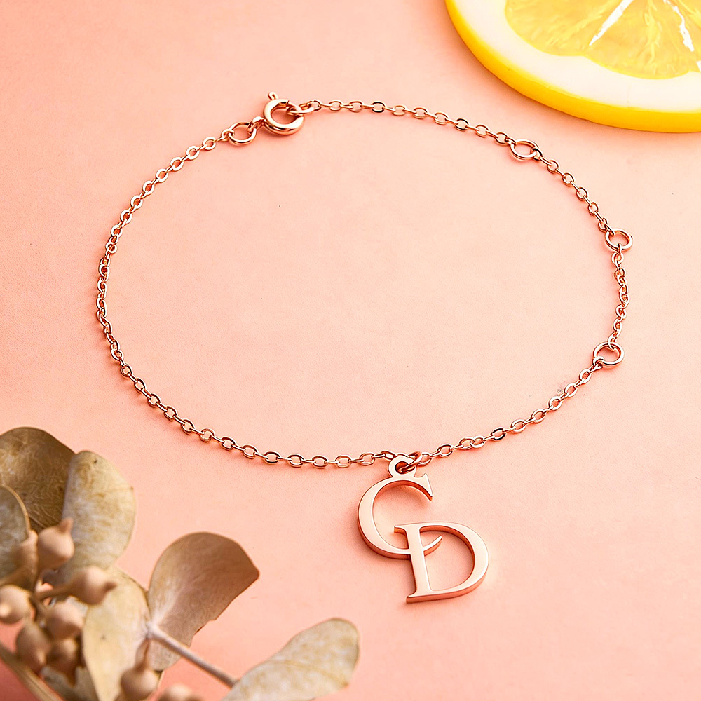 Custom Double Initial Bracelet – Two Letters, One Bond Symbol of Connection & Love Valentine's Day Gifts For Her - aiprintlab