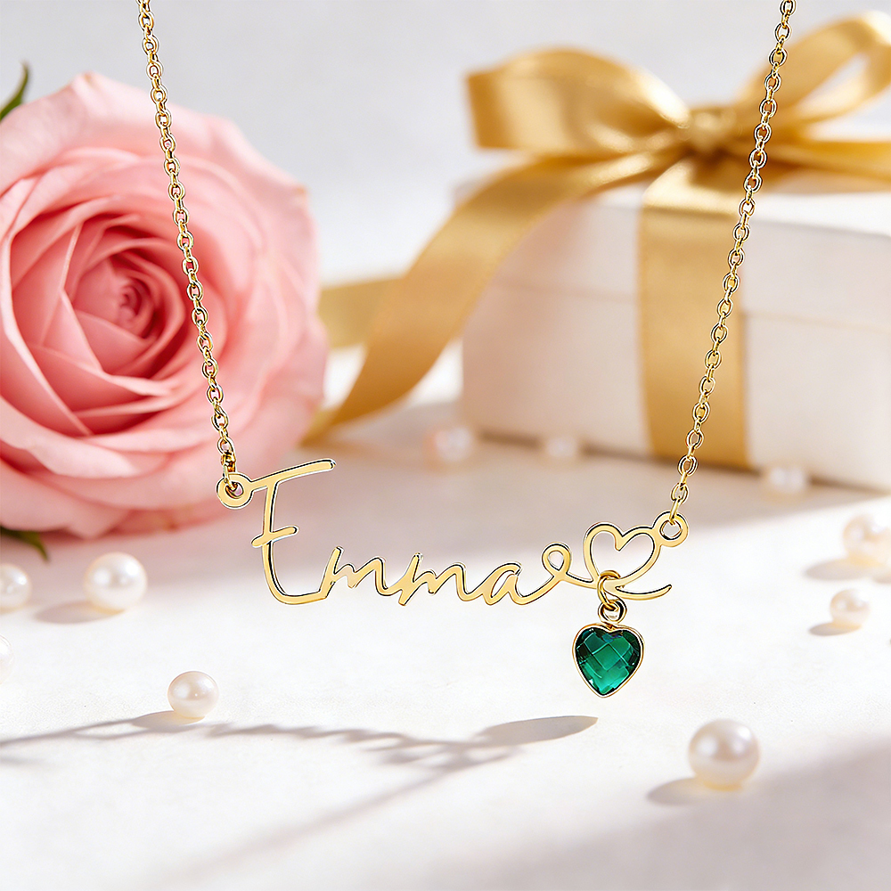 Personalized Name Necklace with Heart Birthstone Custom Name Necklace with Birthstone Heart Birthstone Name Necklace - aiprintlab