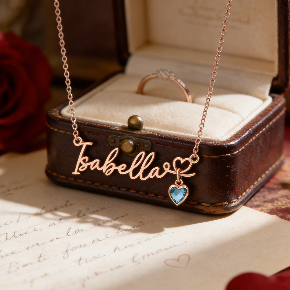 Personalized Name Necklace with Heart Birthstone Custom Name Necklace with Birthstone Heart Birthstone Name Necklace - aiprintlab