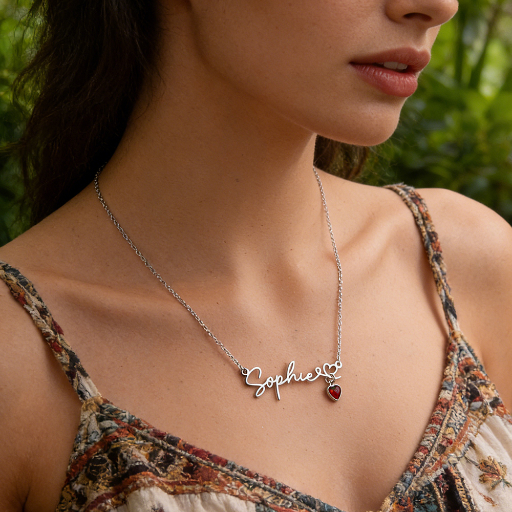Personalized Name Necklace with Heart Birthstone Custom Name Necklace with Birthstone Heart Birthstone Name Necklace - aiprintlab