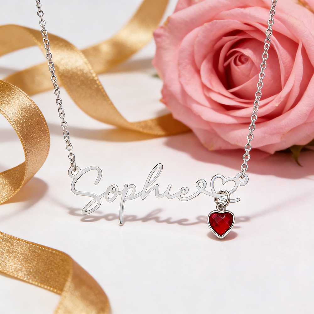 Personalized Name Necklace with Heart Birthstone Custom Name Necklace with Birthstone Heart Birthstone Name Necklace - aiprintlab