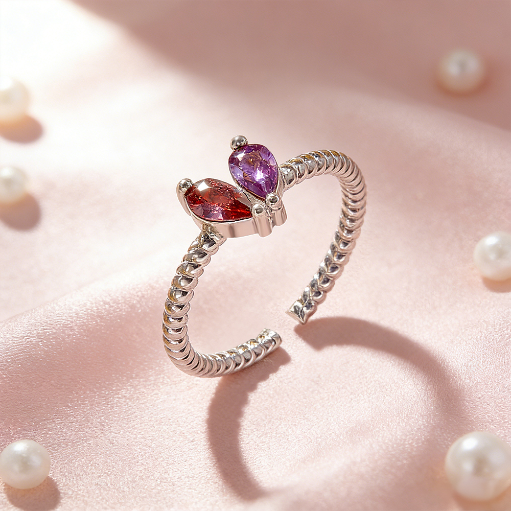 Personalized Couple Birthstone Heart Bracelet Custom Two Birthstone Bracelet for Couples Adjustable Matching Birthstone Bracelet - aiprintlab