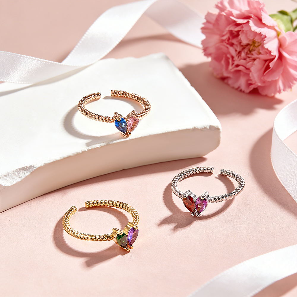 Personalized Couple Birthstone Heart Bracelet Custom Two Birthstone Bracelet for Couples Adjustable Matching Birthstone Bracelet - aiprintlab