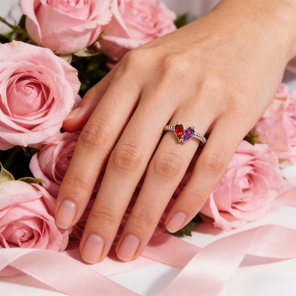 Personalized Couple Birthstone Heart Bracelet Custom Two Birthstone Bracelet for Couples Adjustable Matching Birthstone Bracelet - aiprintlab