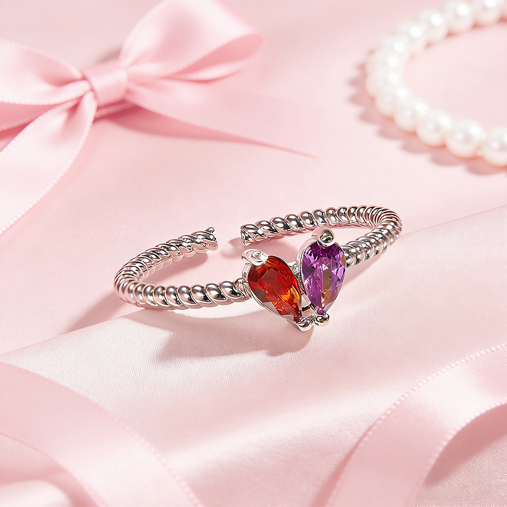 Personalized Couple Birthstone Heart Bracelet Custom Two Birthstone Bracelet for Couples Adjustable Matching Birthstone Bracelet - aiprintlab