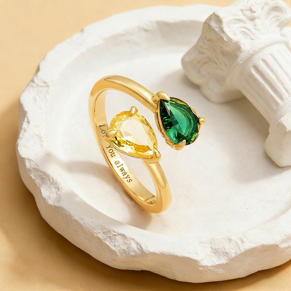 Personalized Two Birthstone Ring for Her – Valentine’s Day Gift for Girlfriend or Wife - aiprintlab