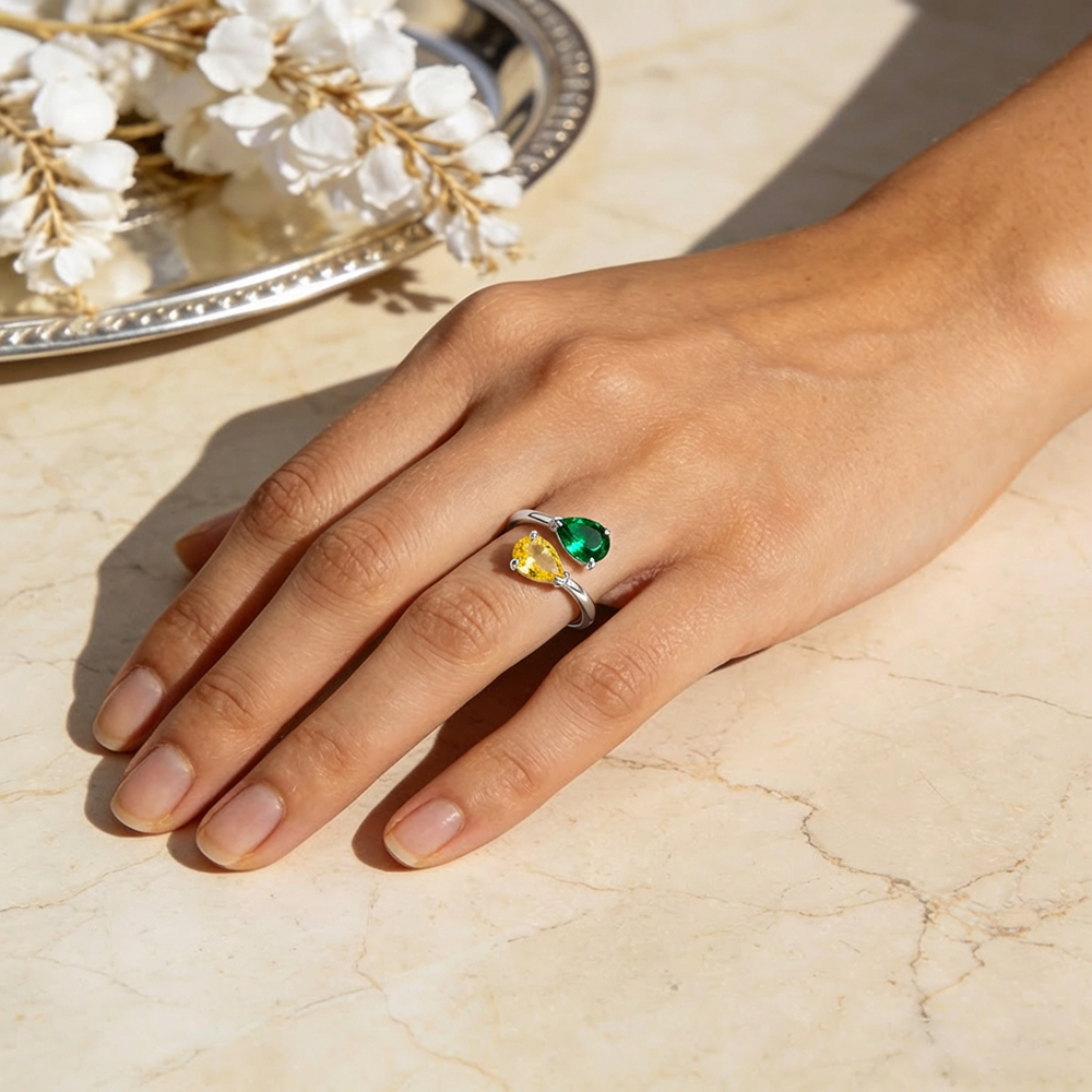 Personalized Two Birthstone Ring for Her – Valentine’s Day Gift for Girlfriend or Wife - aiprintlab