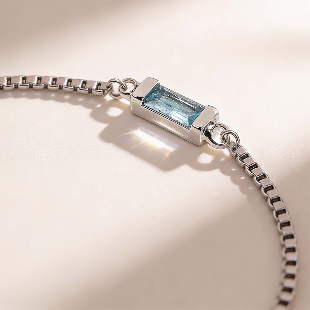 Personalized Baguette Birthstone Bracelet Dainty Family Birthstone Bracelet Modern Birthstone Bar Bracelet Christmas Gift for Her - aiprintlab