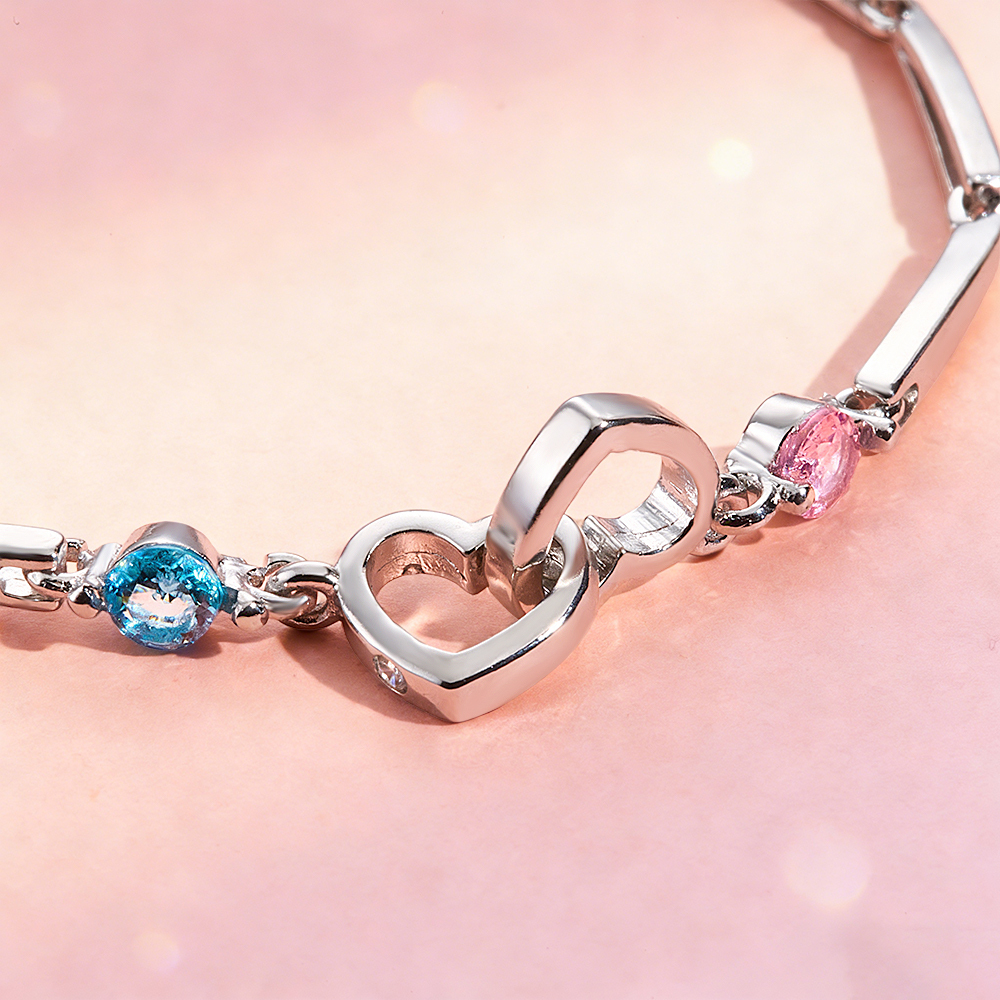 Custom Engraved Double-Heart Bracelet with Two Birthstones Personalized Keepsake for Grandmother & Grandchild - aiprintlab