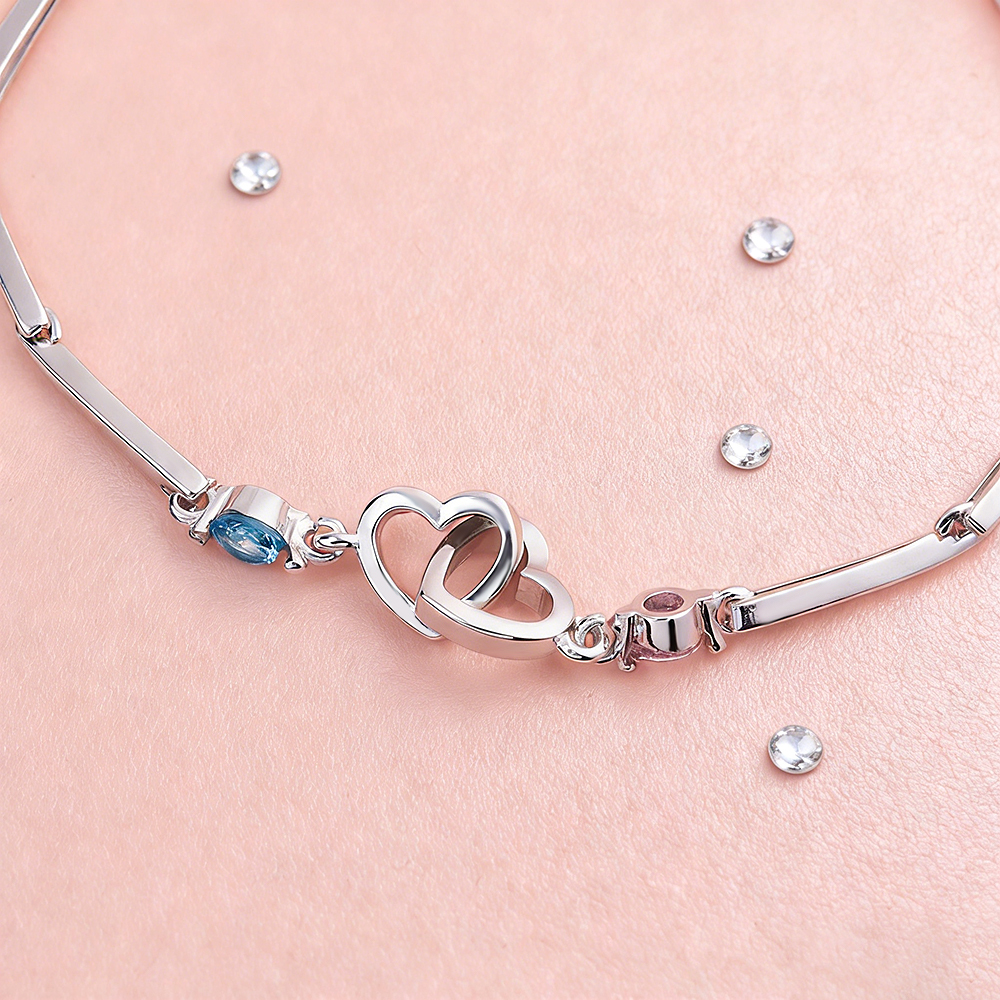 Custom Engraved Double-Heart Bracelet with Two Birthstones Personalized Keepsake for Grandmother & Grandchild - aiprintlab