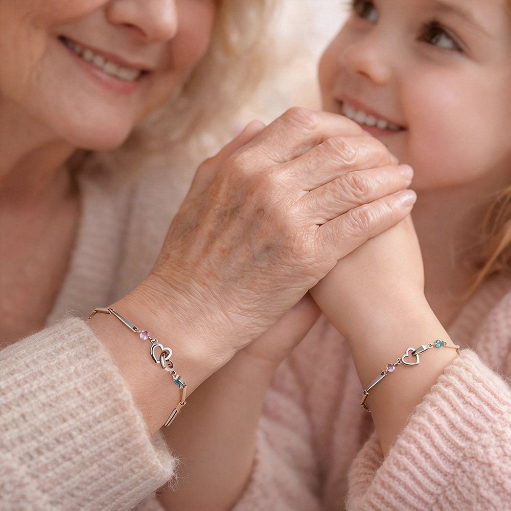 Custom Engraved Double-Heart Bracelet with Two Birthstones Personalized Keepsake for Grandmother & Grandchild - aiprintlab