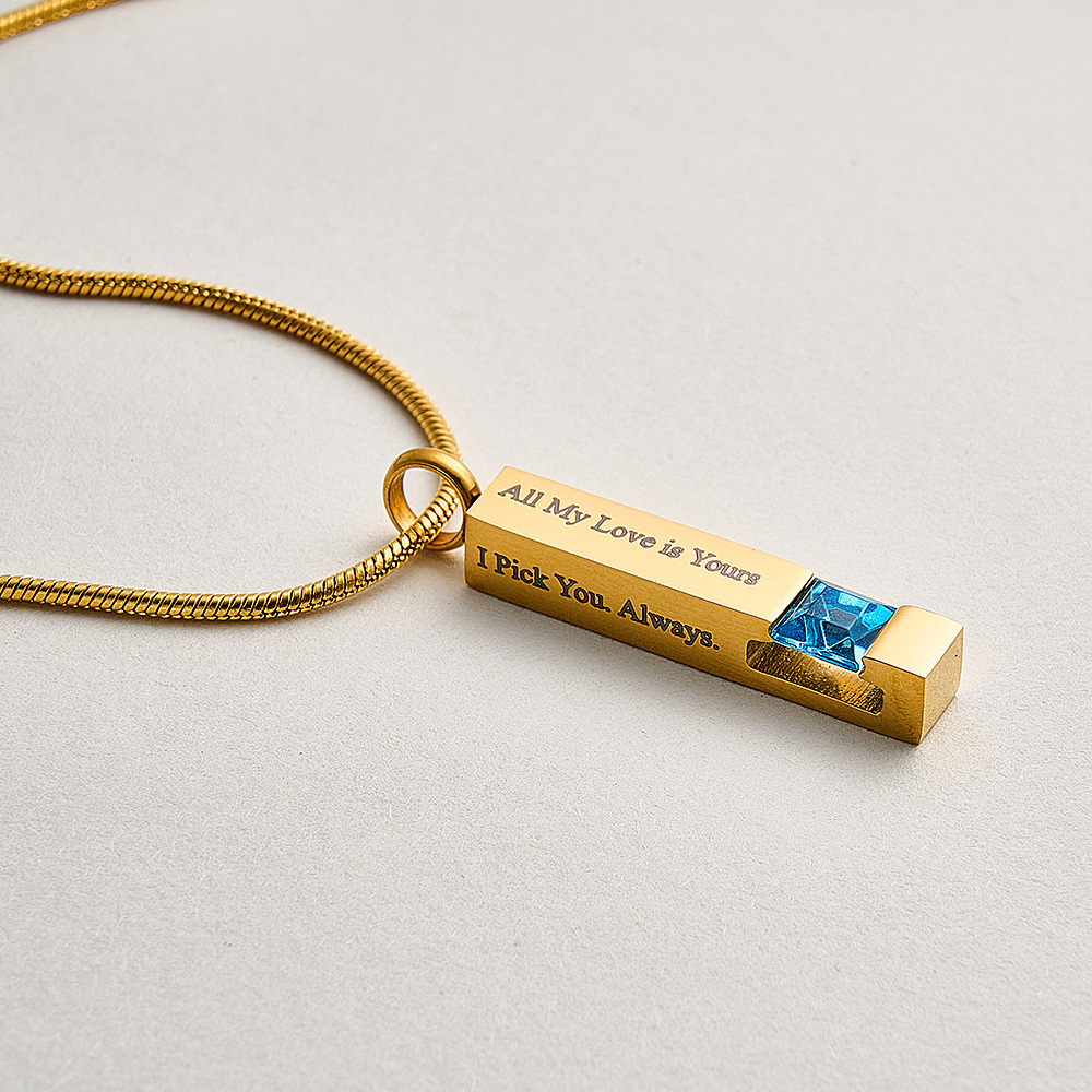 Personalized Urn Necklaces for Ashes Stainless Steel Bar Cremation Necklace Memorial Ashes Necklace Crystal Birthstone Ashes Necklace - aiprintlab