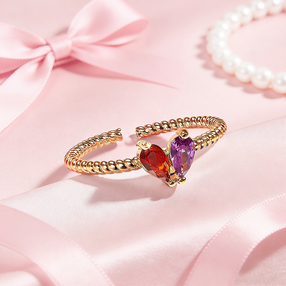 Personalized Partner Birthday Month Ring Custom Couple Birthstones Ring Adjustable Heart Birthstone Ring Gift for Her