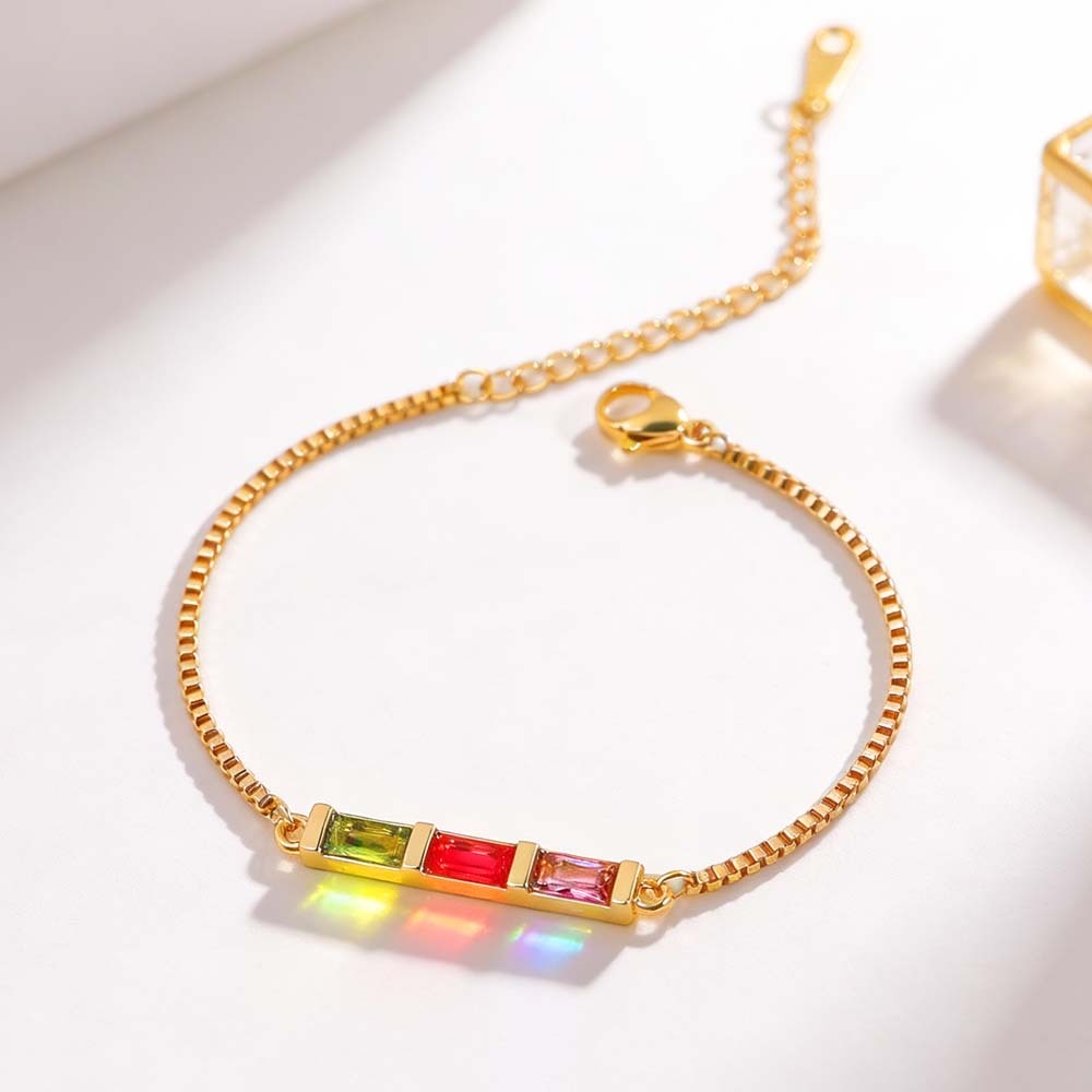 Personalized Baguette Birthstone Bracelet Dainty Family Birthstone Bracelet Modern Birthstone Bar Bracelet Christmas Gift for Her - aiprintlab