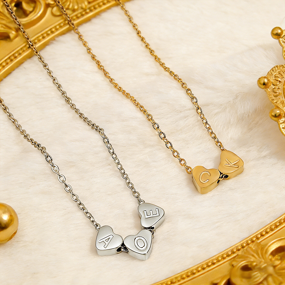 Personalized Initial Heart Necklace Custom Couple's Initial Heart Necklace Family or Lovers Initial Necklace Gifts for Her - aiprintlab