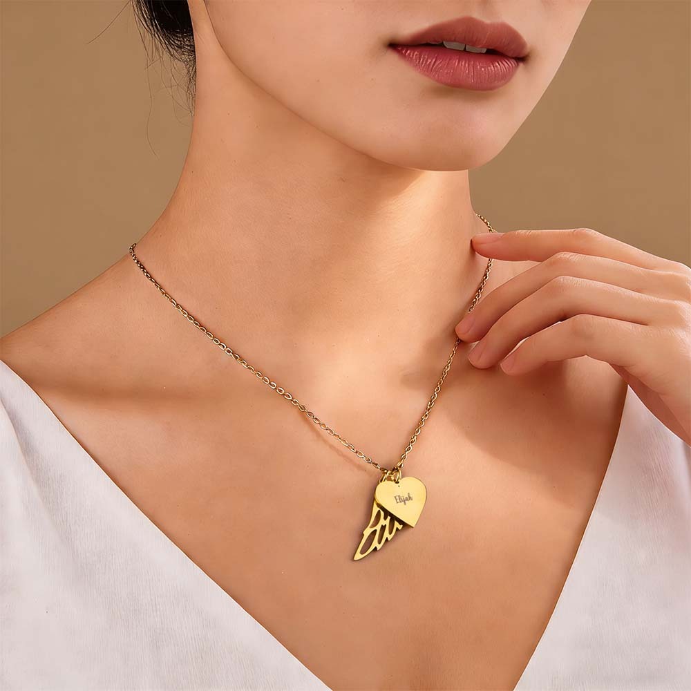 Personalized Angel Wing Heart Name Necklace Custom Name Wing Necklace Sympathy Gift Keepsake for Loss of a Loved One - aiprintlab