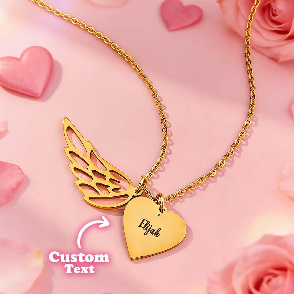Personalized Angel Wing Heart Name Necklace Custom Name Wing Necklace Sympathy Gift Keepsake for Loss of a Loved One - aiprintlab