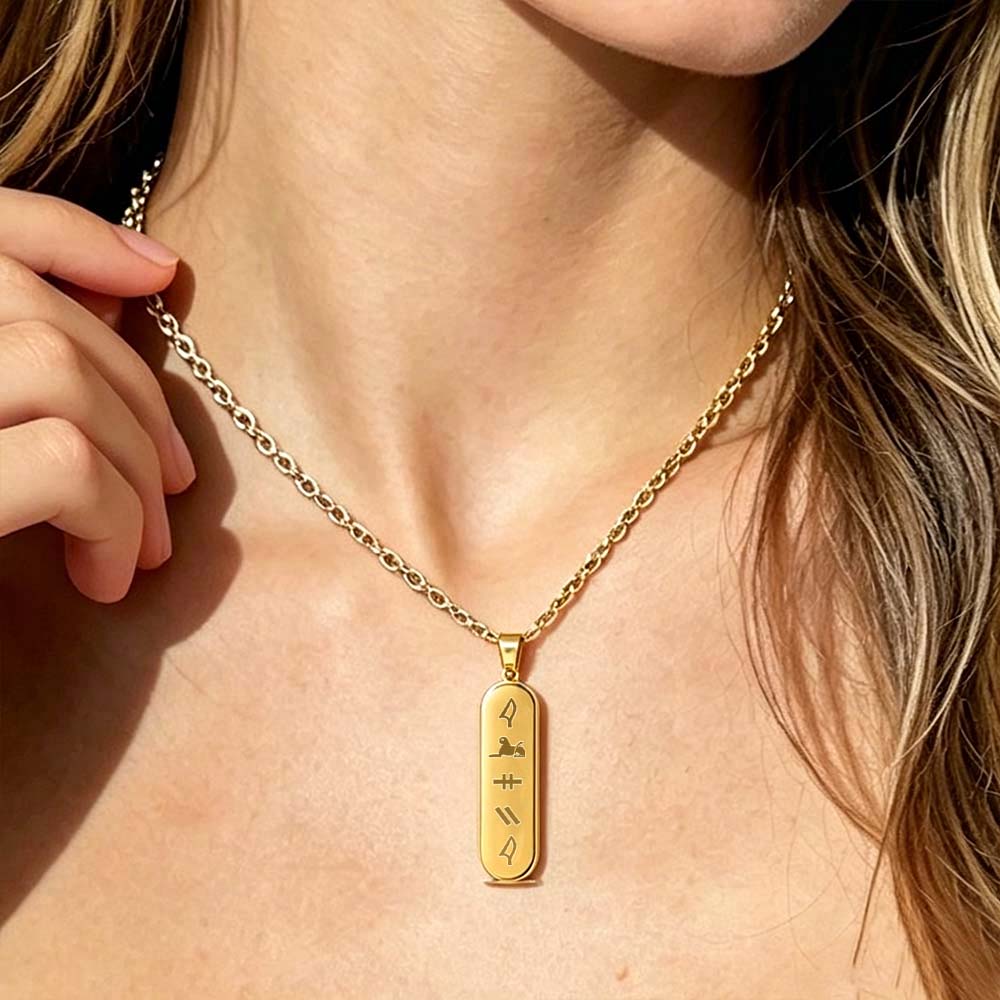 Personalized Egyptian Hieroglyphs Cartouche Necklace Custom Ancient Name Jewelry Gift for Her - aiprintlab