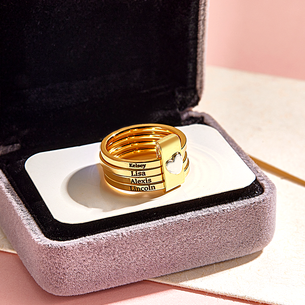 Personalized Stackable Name Rings with Heart Custom Family Name Jewelry Custom Engraved Name Rings Family Name Stackable Rings - aiprintlab