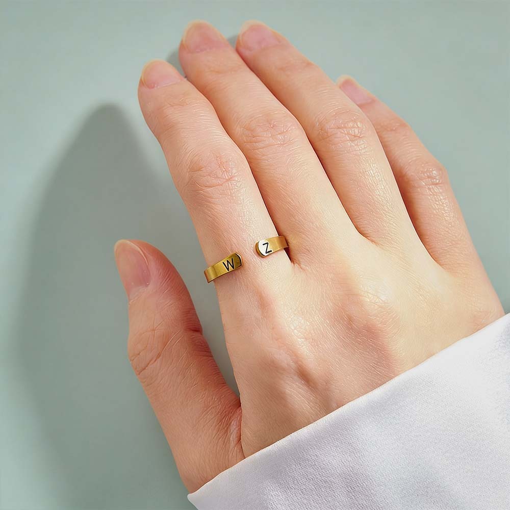 Custom Initial Couple Adjustable Ring Personalized Letter Ring Minimalist Open Design Two Letter Partner Rings - aiprintlab