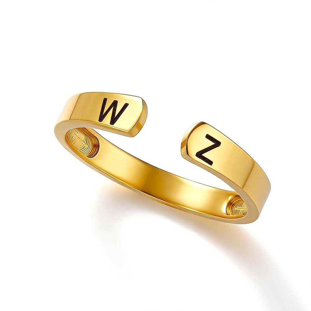 Custom Initial Couple Adjustable Ring Personalized Letter Ring Minimalist Open Design Two Letter Partner Rings - aiprintlab