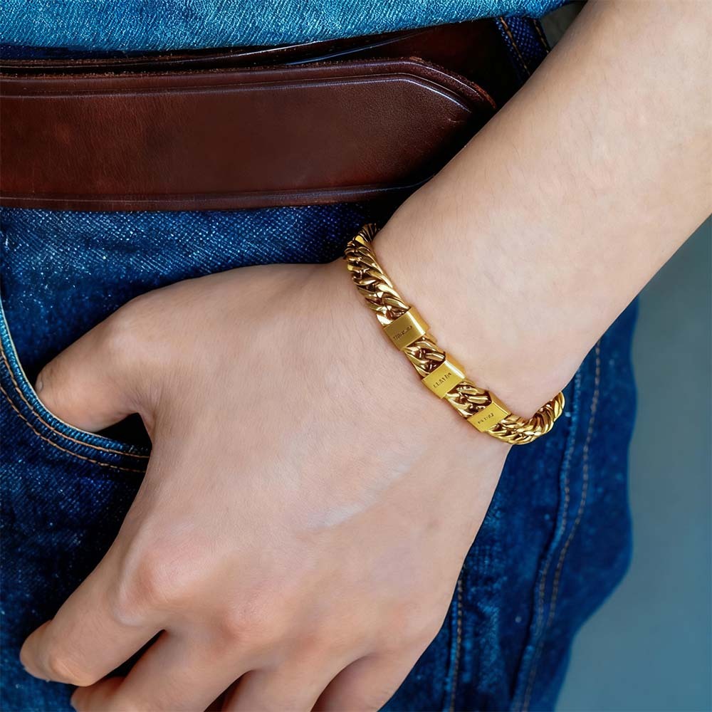 Personalized Men's Name Bracelet Custom Engraved Bracelet for Him Stainless Steel Name Bar Bracelet Gifts for Him - aiprintlab