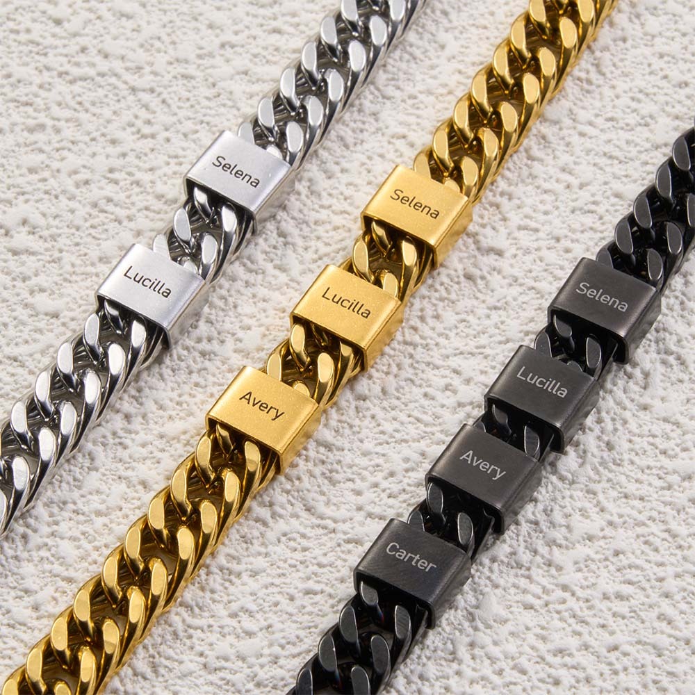 Personalized Men's Name Bracelet Custom Engraved Bracelet for Him Stainless Steel Name Bar Bracelet Gifts for Him - aiprintlab