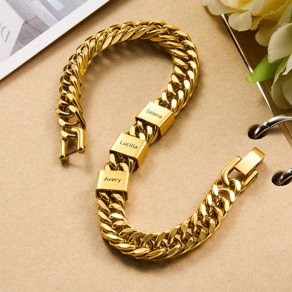 Personalized Men's Name Bracelet Custom Engraved Bracelet for Him Stainless Steel Name Bar Bracelet Gifts for Him - aiprintlab