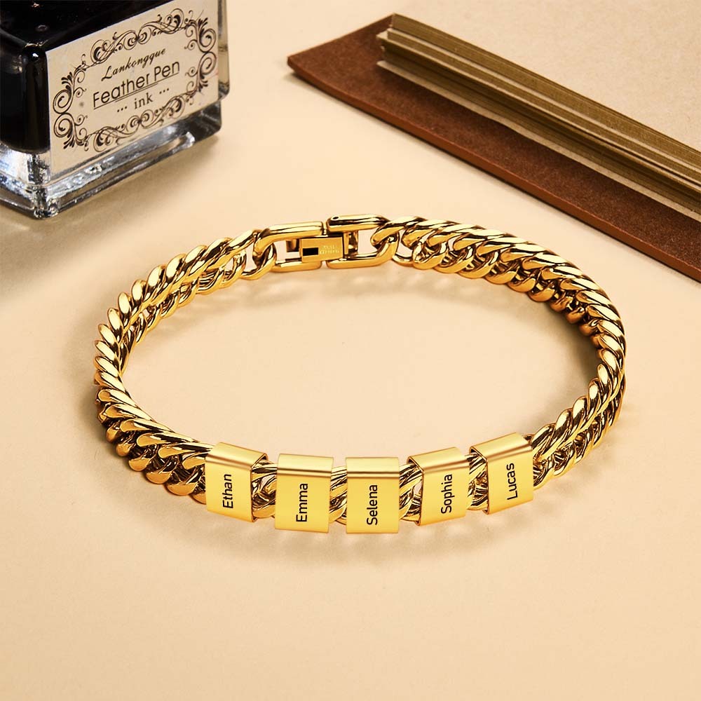 Personalized Men's Name Bracelet Custom Engraved Bracelet for Him Stainless Steel Name Bar Bracelet Gifts for Him - aiprintlab