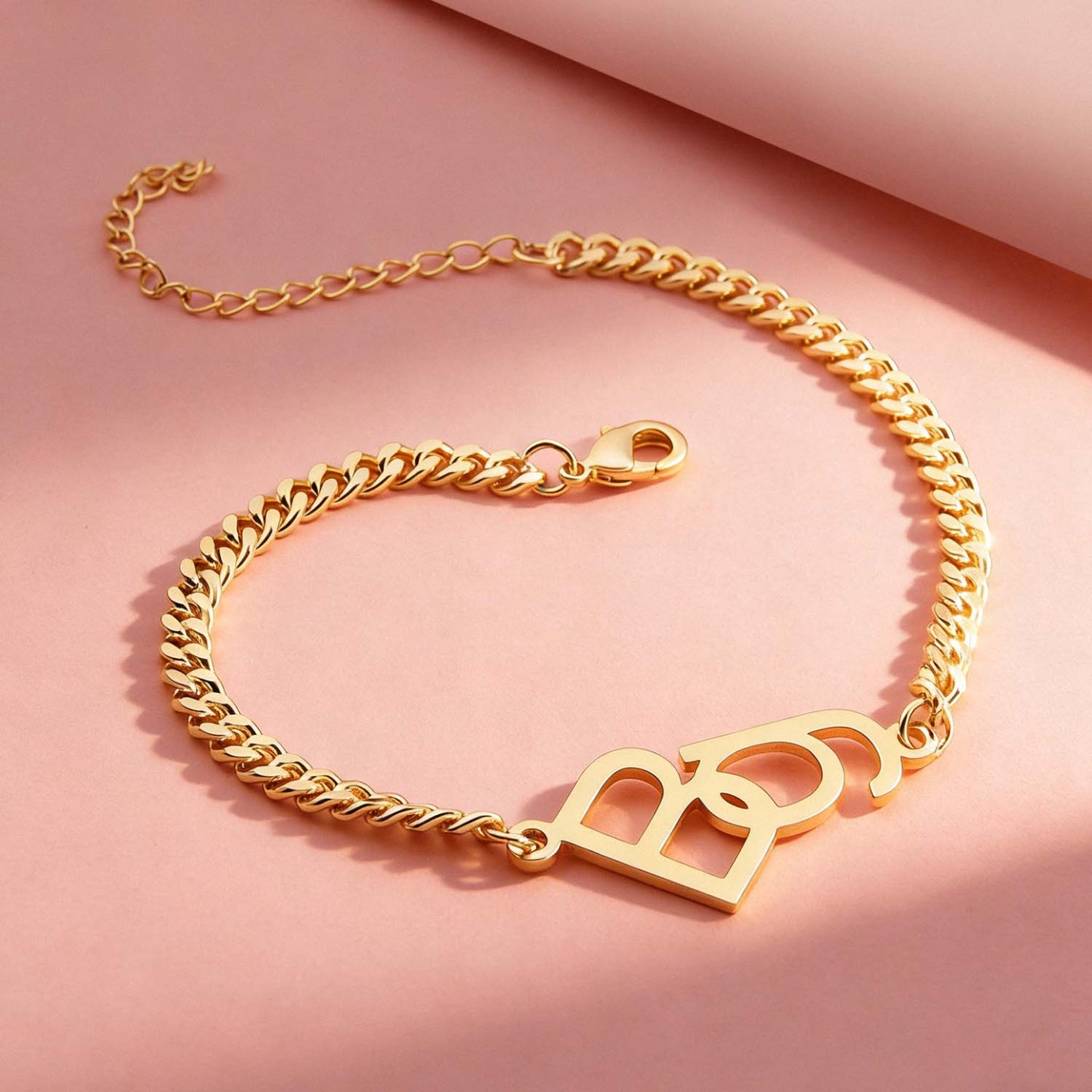 Personalized Interlocking Initial Bracelet Custom Two-Initial Curb Chain Bracelet Couples Bracelet with Intertwined Letters Relationship Gifts for Her - aiprintlab