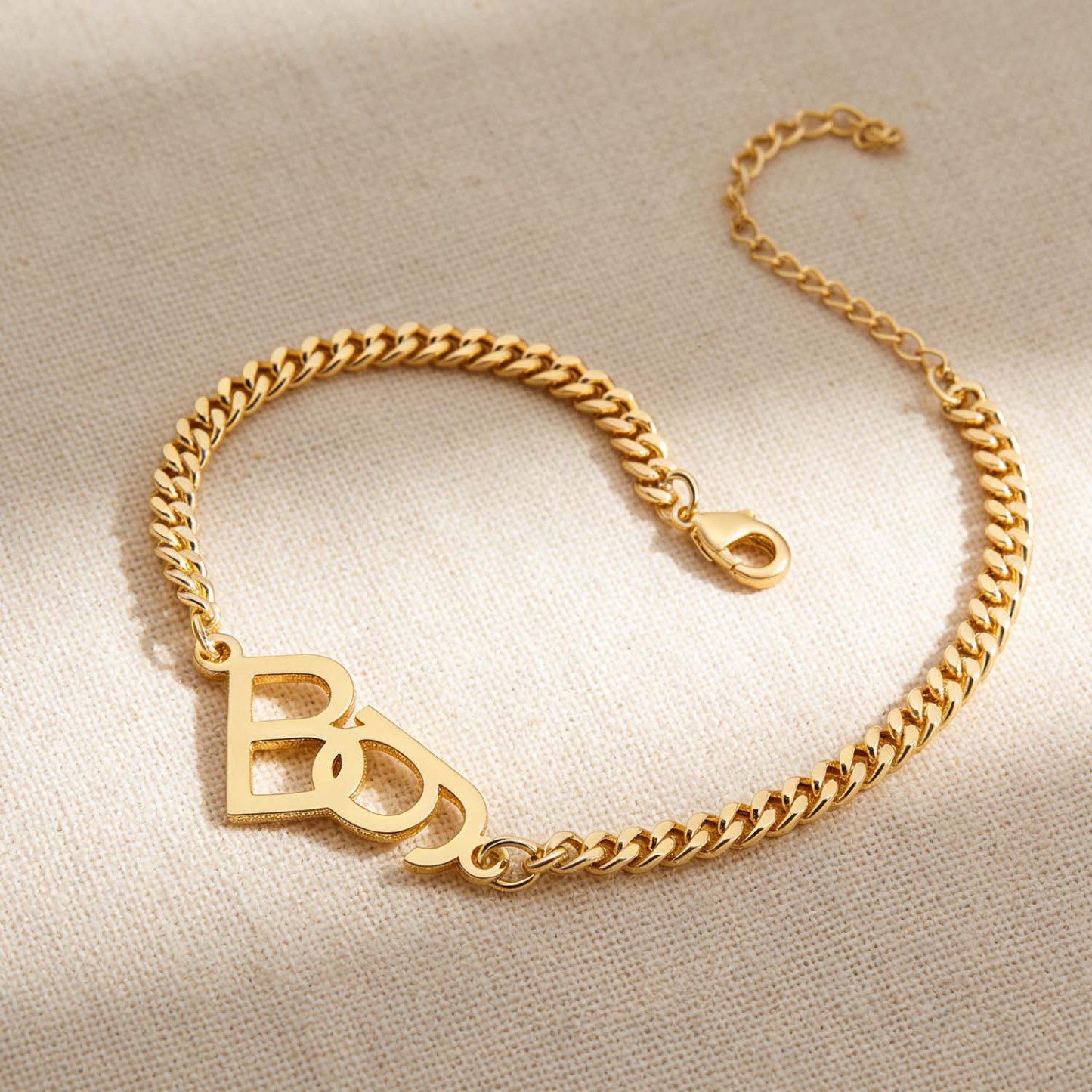 Personalized Interlocking Initial Bracelet Custom Two-Initial Curb Chain Bracelet Couples Bracelet with Intertwined Letters Relationship Gifts for Her - aiprintlab