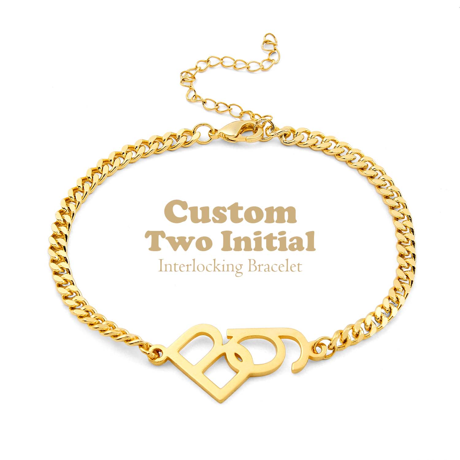 Personalized Interlocking Initial Bracelet Custom Two-Initial Curb Chain Bracelet Couples Bracelet with Intertwined Letters Relationship Gifts for Her - aiprintlab