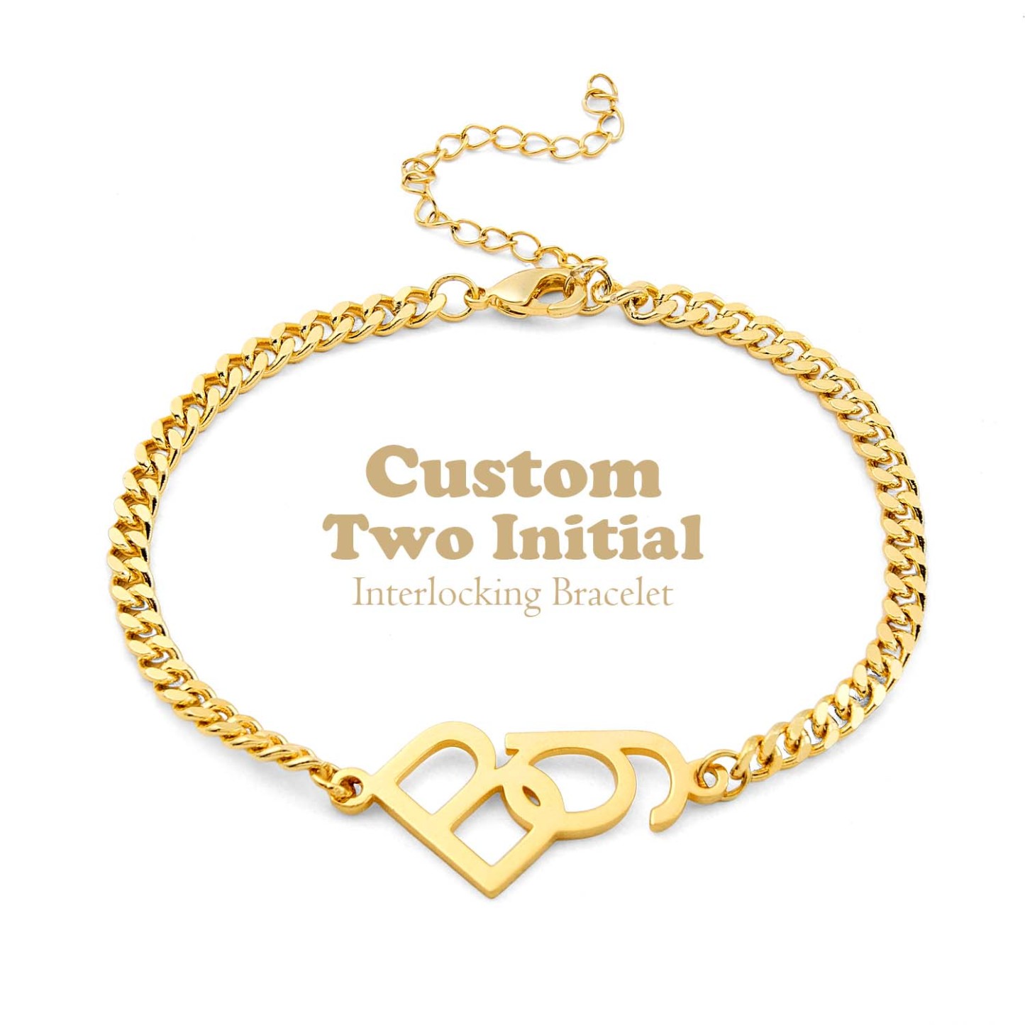 Personalized Interlocking Initial Bracelet Custom Two-Initial Curb Chain Bracelet Couples Bracelet with Intertwined Letters Relationship Gifts for Her - aiprintlab