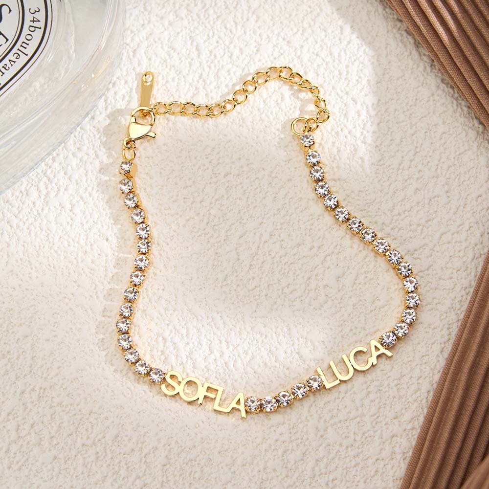 Custom Family Name Bracelet Personalized Name Bracelet with CZ Diamonds Engraved Name Bracelet Sentimental Gift for Her - aiprintlab